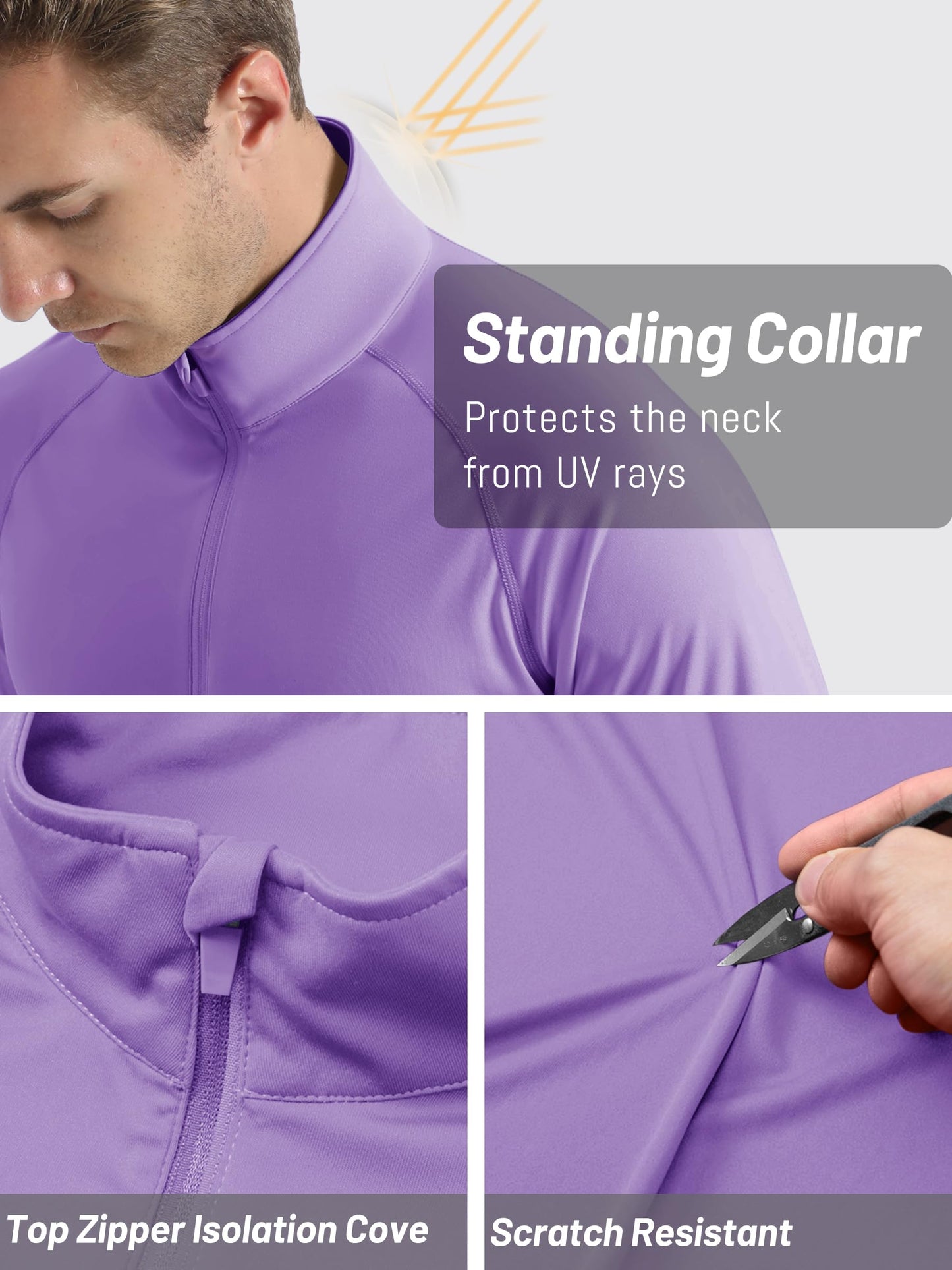 TACVASEN Men's Athletic SPF Pullover Shirts Running Fishing Tops Summer Sun Protection UPF 50+ Dry Fit T-Shirts Light Purple S