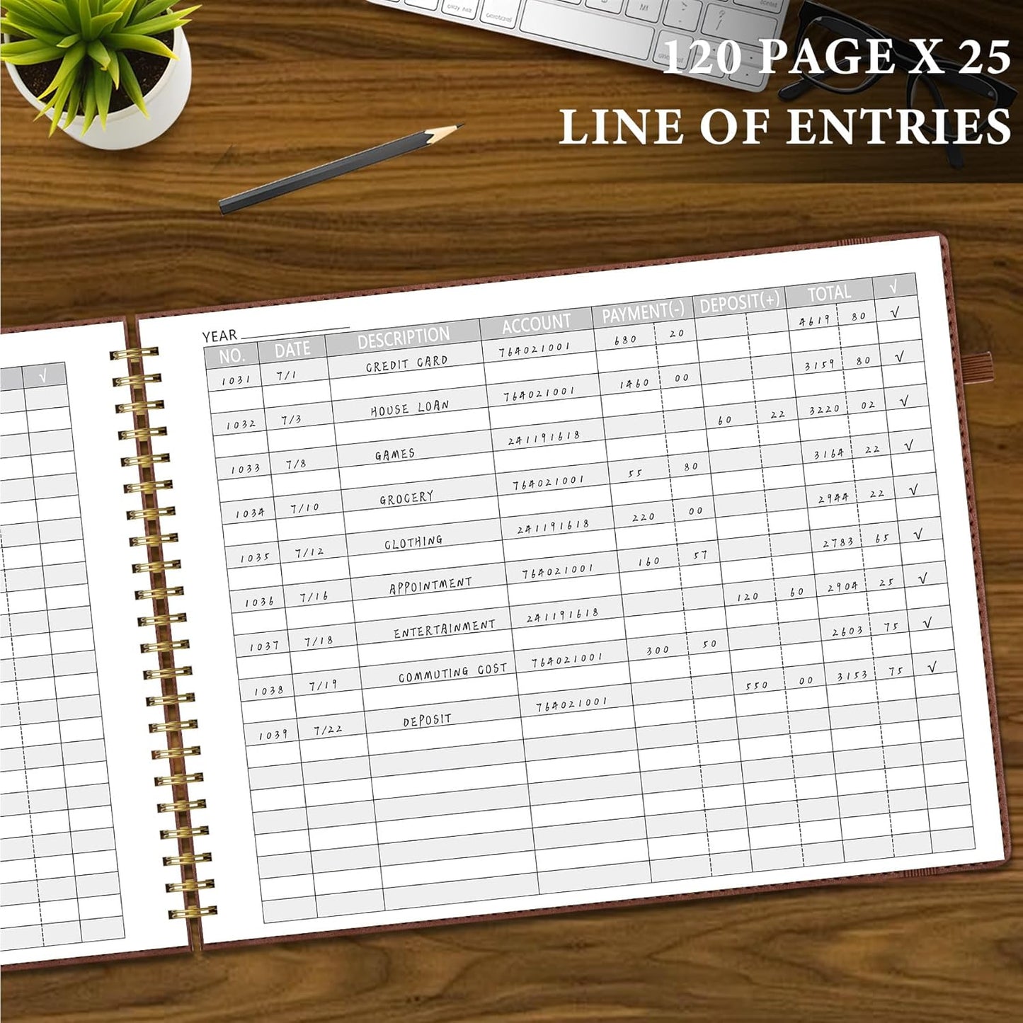 Accounting Ledger Book for Personal & Small Business Bookkeeping, Horizontal Income and Expense Tracker Notebook with Calendar, Hardcover Columnar Log Journal 10.78" x 8", Black