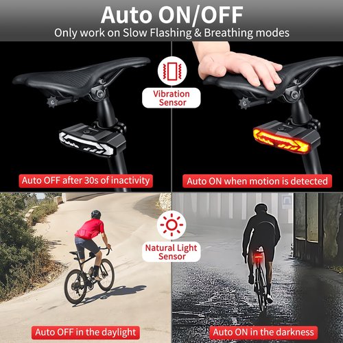 WSDCAM Smart Bike Seat Tail Light with Turn Signals and Brake Light, Bicycle Alarm Horn with Remote, Rechargeable Alarm, Auto ON/Off, IP65 Waterproof, High Intensity Rear Accessories Fits Any Bike