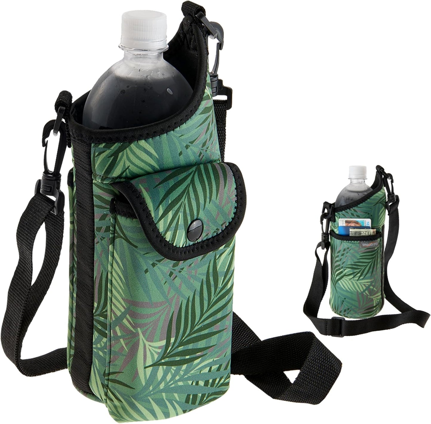 Smooth Trip AquaPockets Water Bottle Holder - Insulating Neoprene Sling Bag With Phone Pouch and Adjustable Strap for Walking and Hiking - Fits up to 32 oz. Bottles