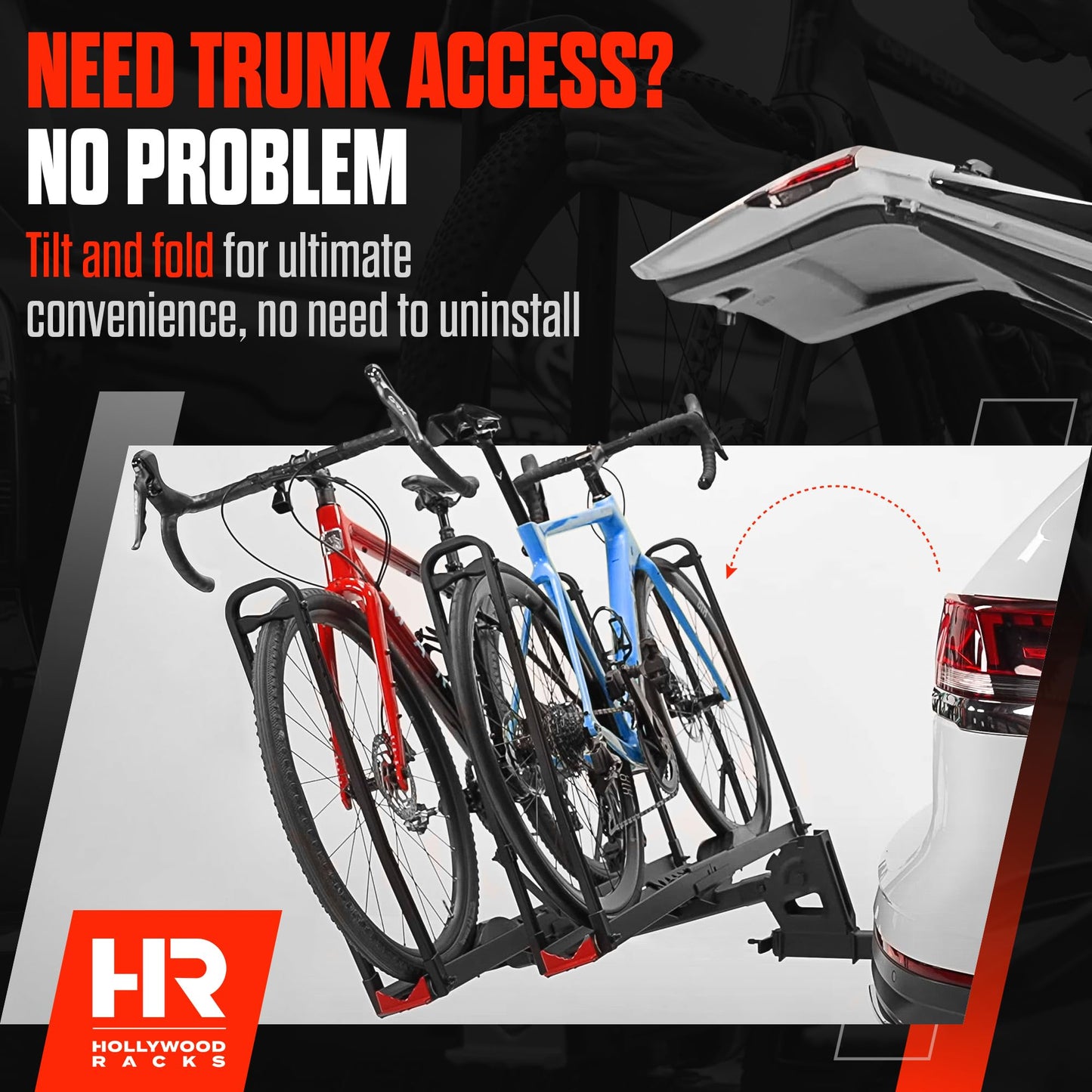 Hollywood Racks CrossTrack 2 Bike 1.25" Hitch Mount Bike Rack for Cars, Trucks & SUVs – Secure Frameless Design and Easy Tilt for Trunk Access – Premium Bicycle and E-Bike Carrier