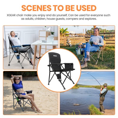 Camping Chair with Padded Hard Armrest, Sturdy Folding Camp Chair with Cup Holder W Mesh Storage Bag, Support to 400 lbsfor Adults 2 Pack
