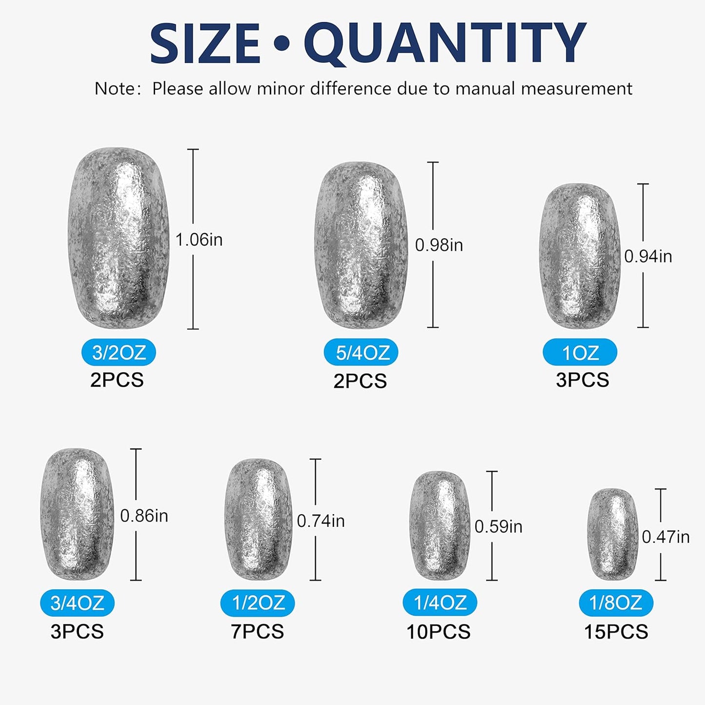 Fishing Egg Sinker Weights Kit, 42pcs Saltwater Fishing Weights Assortment Oval Drop Bass Casting Worm Weights Tackle for Saltwater Freshwater Fishing