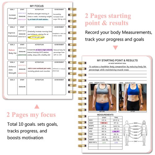 Workout Journal Fitness Planner for Women & Men, Undated Workout Log Book to Tracking Gym Sessions, Great Accessories to Achieving Your Wellness Goals, 6.3"x8.4", Pink