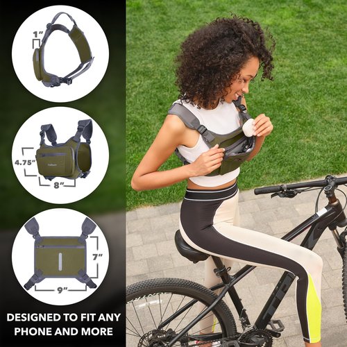 Trailoom Running Chest Pack - Phone Holder,Water Repellent,No Bounce,Reflective Vest,Hidden Pocket - Workout Bag for Runners, Cycling, EDC Pouch, Jogging Carrier, Men & Women, Lightweight (Green)