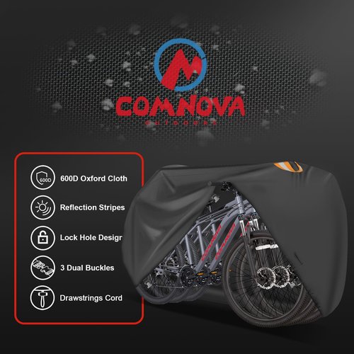 Comnova 3 Bike Cover - Outdoor Stationary Waterproof and Heavy Duty 600D Covers, Bicycle eBike, Mountain, Road, Hybrid, Beach Cruiser Storage