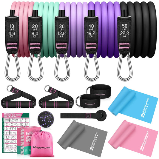150lbs Resistance Bands for Working Out, 5.9ft Exercise Bands for Physical Therapy, Stretch, Recovery, Pilates, Rehab, Strength Training and Yoga Starter Set