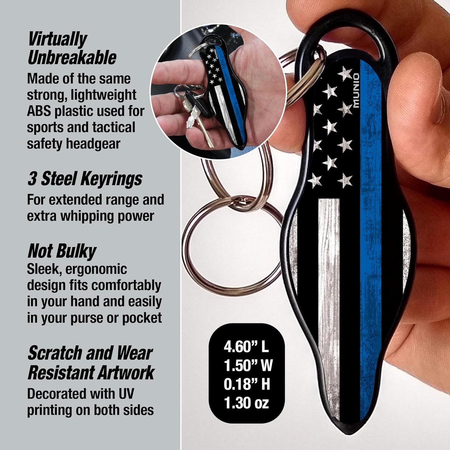 MUNIO Self Defense Keychain – Lightweight, Stylish & Portable Safety Tool for Women & Men – Non-Lethal Kubotan, Easy to Use, TSA Approved – Made in USA
