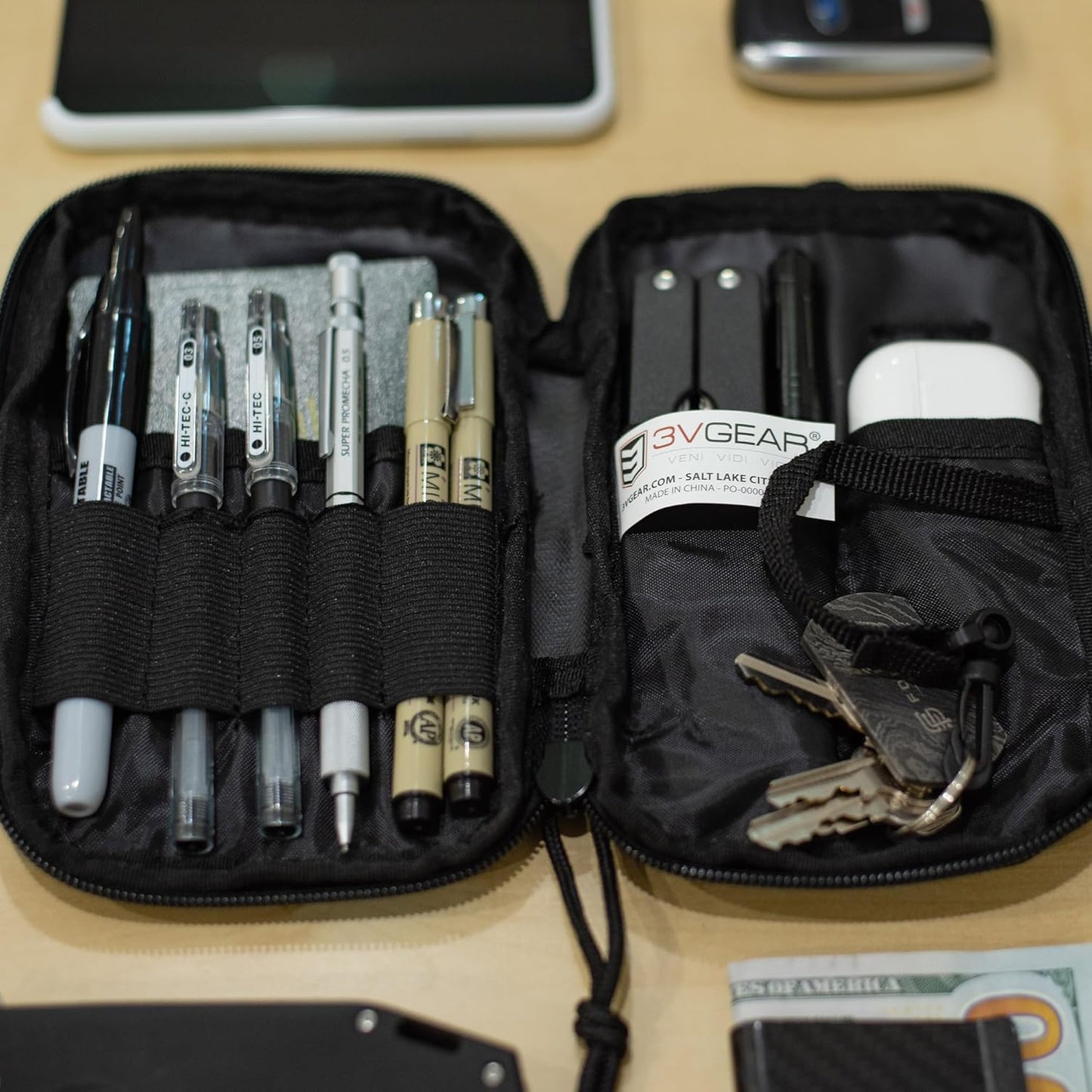 3VGEAR Compact Pocket Organizer - MOLLE Compatible EDC Pouch with Clamshell Opening and YKK Annex Clips - Rugged 600D Water-Resistant Tactical EDC Organizer