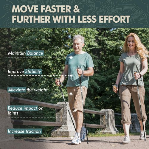 GPTCAMP Nordic Walking Stick, TPZ-1, Black 2pc Folding Collapsible Hiking Poles with Metal Quick Lock, Cork Handle, Lightweight 7075 Aluminum Trekking Poles for Seniors Women Men Hiking Gear