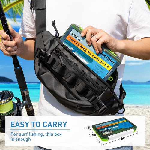 THKFISH Surf Fishing Tackle Kit, Saltwater Gear Set Saltwater Fishing Lures Fishing Bait Rigs Crankbait Spoon Bucktail Jigs Pyramid Sinkers Fishing Hooks Swivels,Perfect Fisherman's Gift