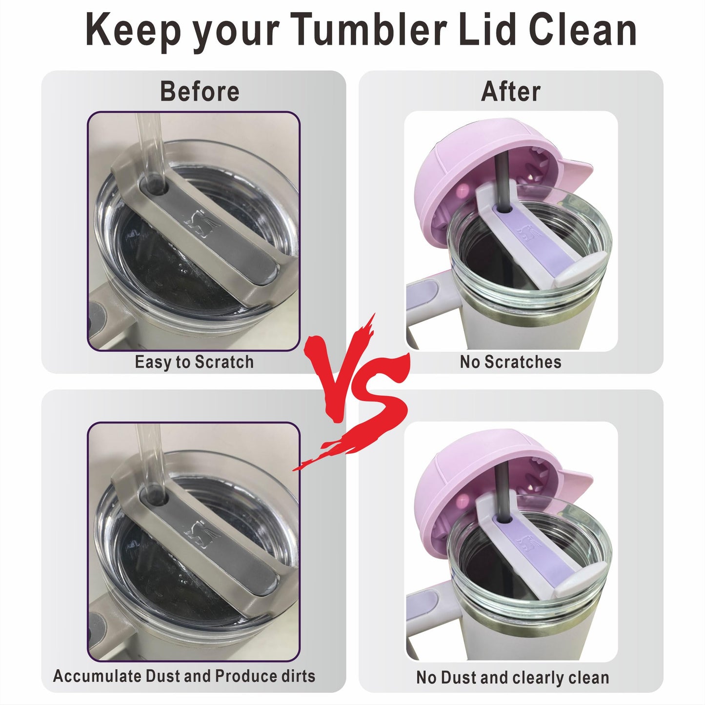 Anti-dust Silicone Hat for Stanley Cup 40oz, Compatible with Stanley Cup with Straw Cover and Two Charms, Black