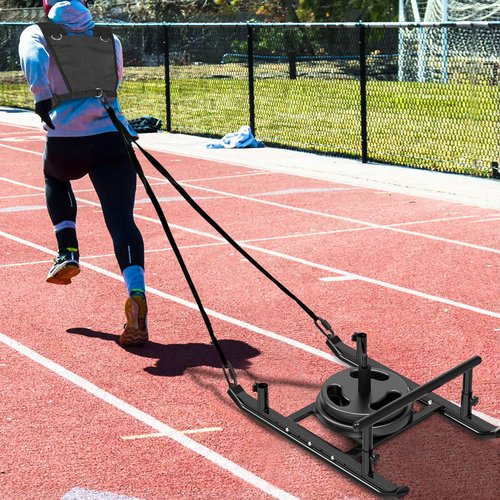 Dolibest Heavy Duty Weight Sled, Fitness Sled, Workout Sled for Fitness Strength Training and Speed Improvement, Push-Pull Prowler Training, Suitable for 1-2" Weight Plates, Black