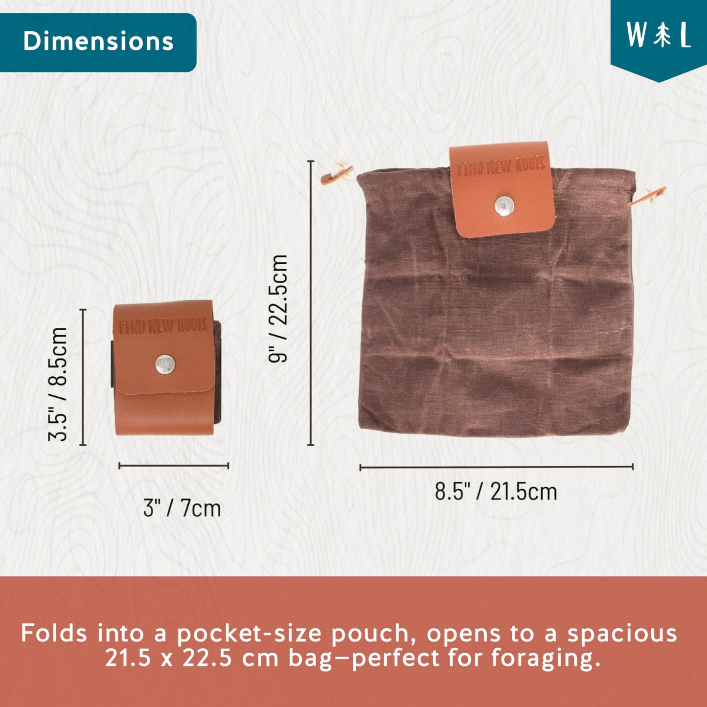 Foraging Bag Outdoor Water-Resistant Waxed Canvas Carrying Bag with Two Sturdy Belt Snaps for Collecting Rocks Plants Shells and More!