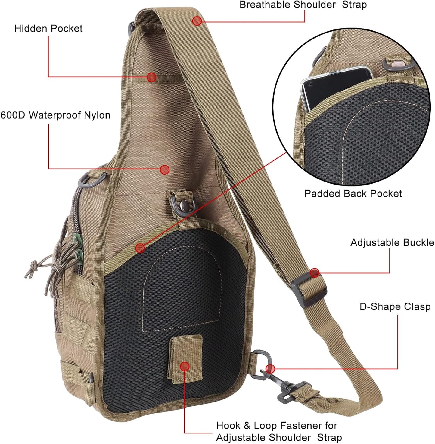Tactical Waterproof Sling Backpack - Molle Crossbody Chest Bag for Outdoor EDC
