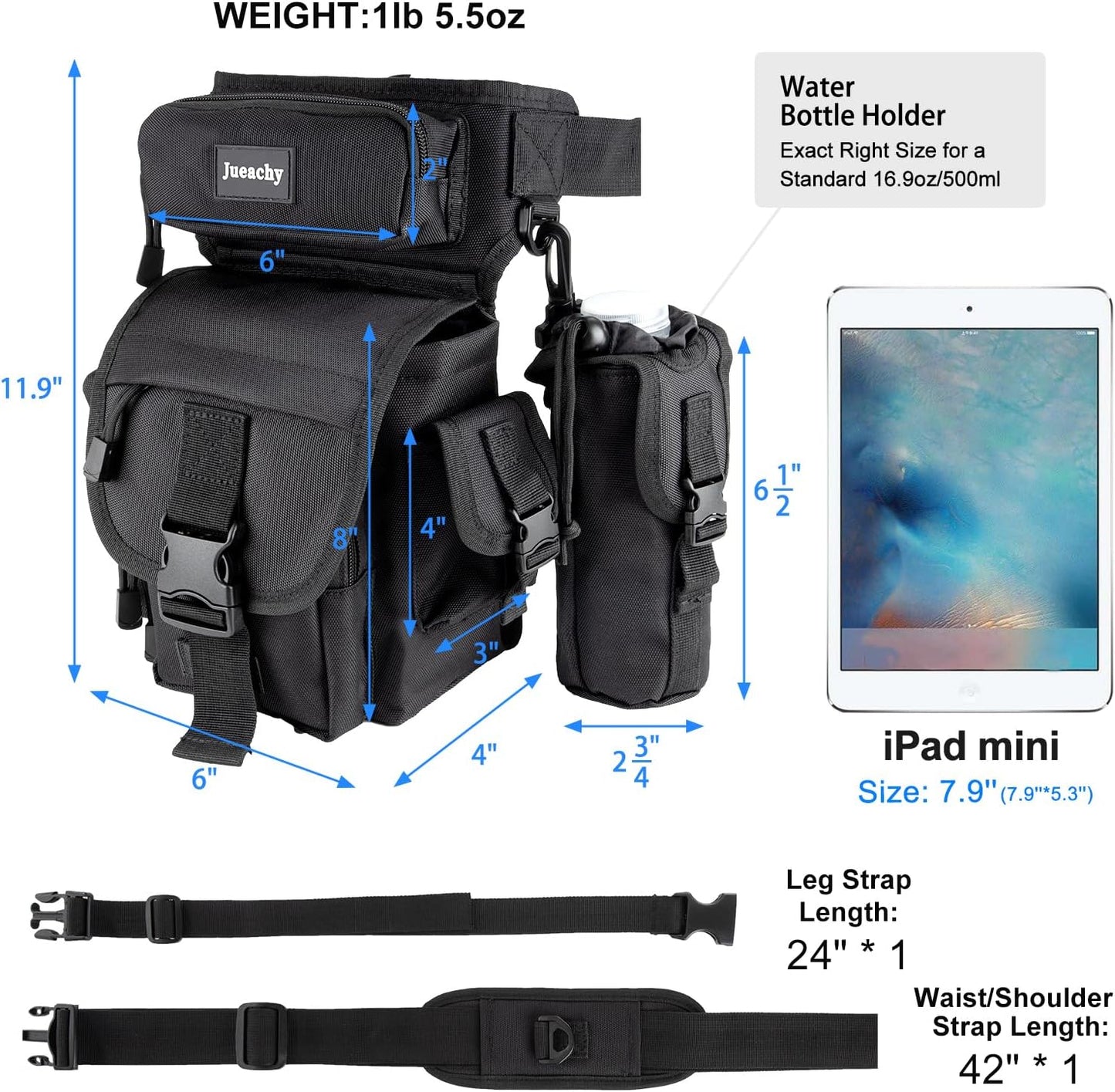 Jueachy Drop Leg Bag for Men Tactical Metal Detecting Thigh Pack with Water Bottle Pouch