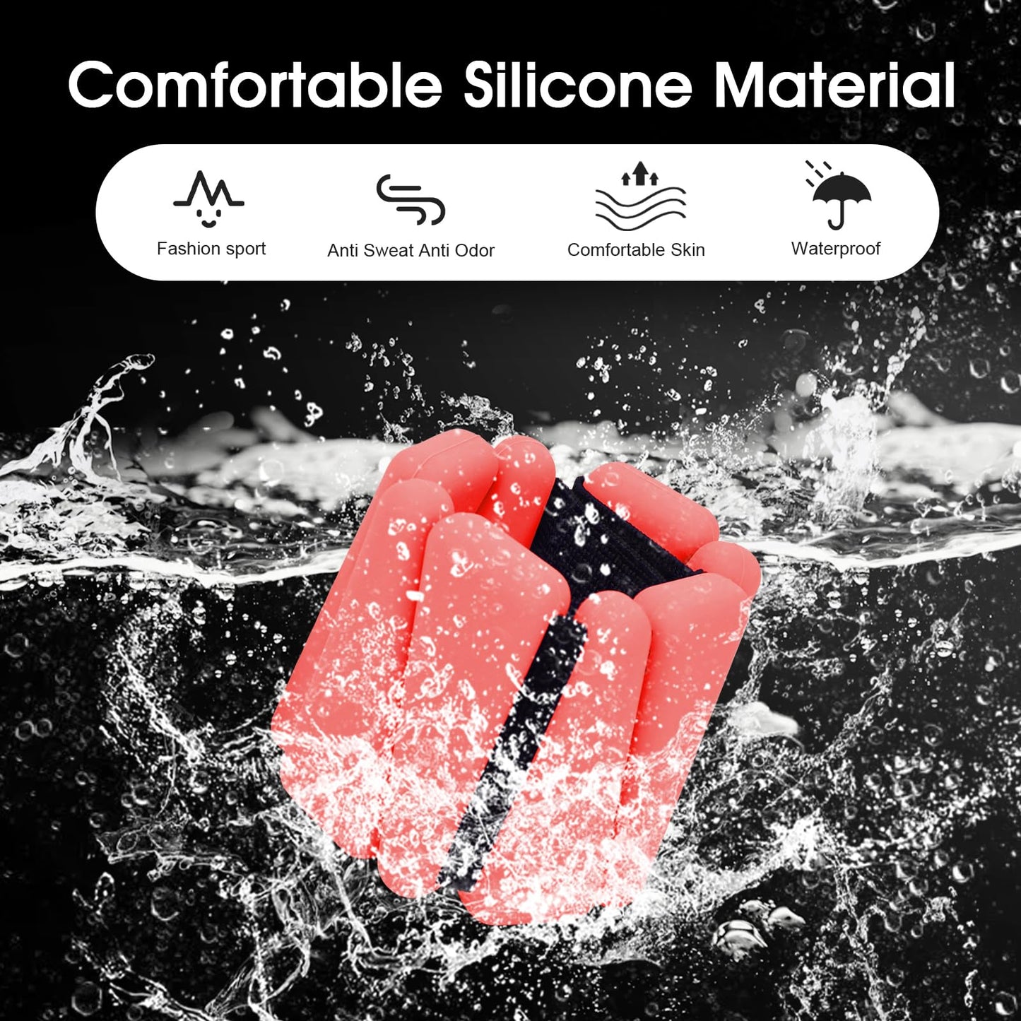 Adjustable Wrist Weights Set of 2, Silicone Weight Bracelets (1Lbs Each) Fits for Women & Men, Wearable Ankle & Wrist Weights, Suitable for Yoga, Pilates, Dance, Pool Exercises, Jogging (Red)