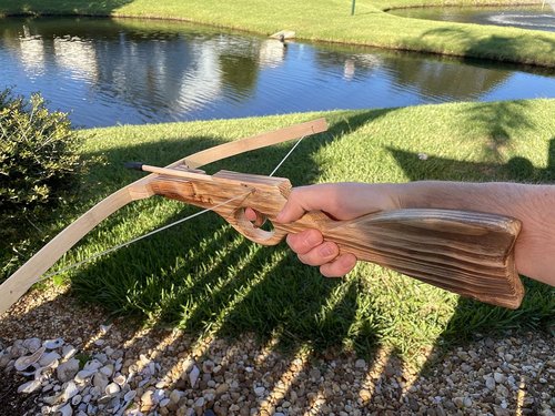 Handmade Wooden Crossbow - Archery Set with 10 Rubber-Tipped Bamboo Wood Arrows, 10 Suction Cup Arrows - Birthday Party Games, Gifts