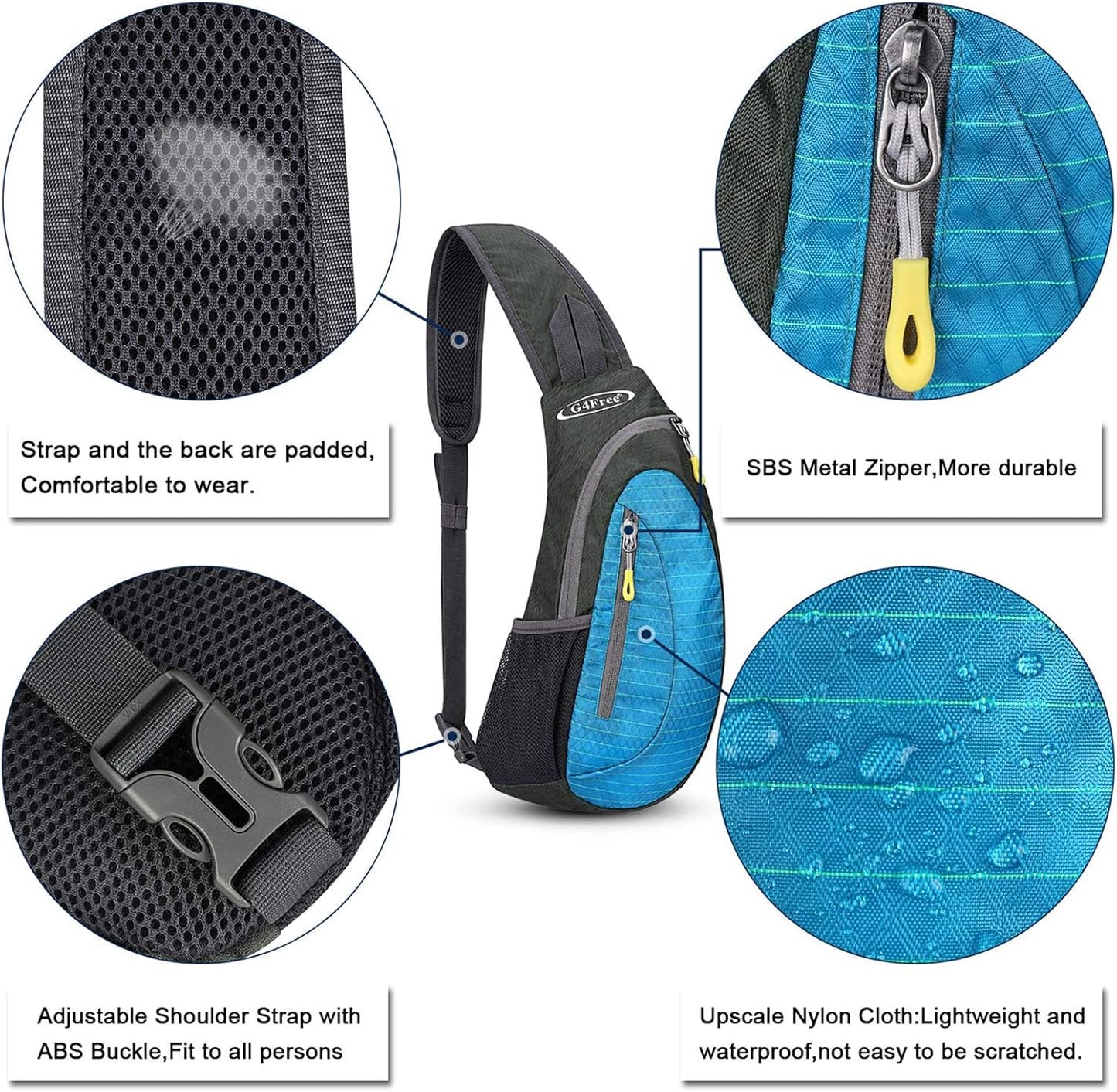 G4Free Sling Bag for Men Women, Small Crossbody Backpack Lightweight Chest Shoulder Bags for Travel, Outdoor and Sports (Black)