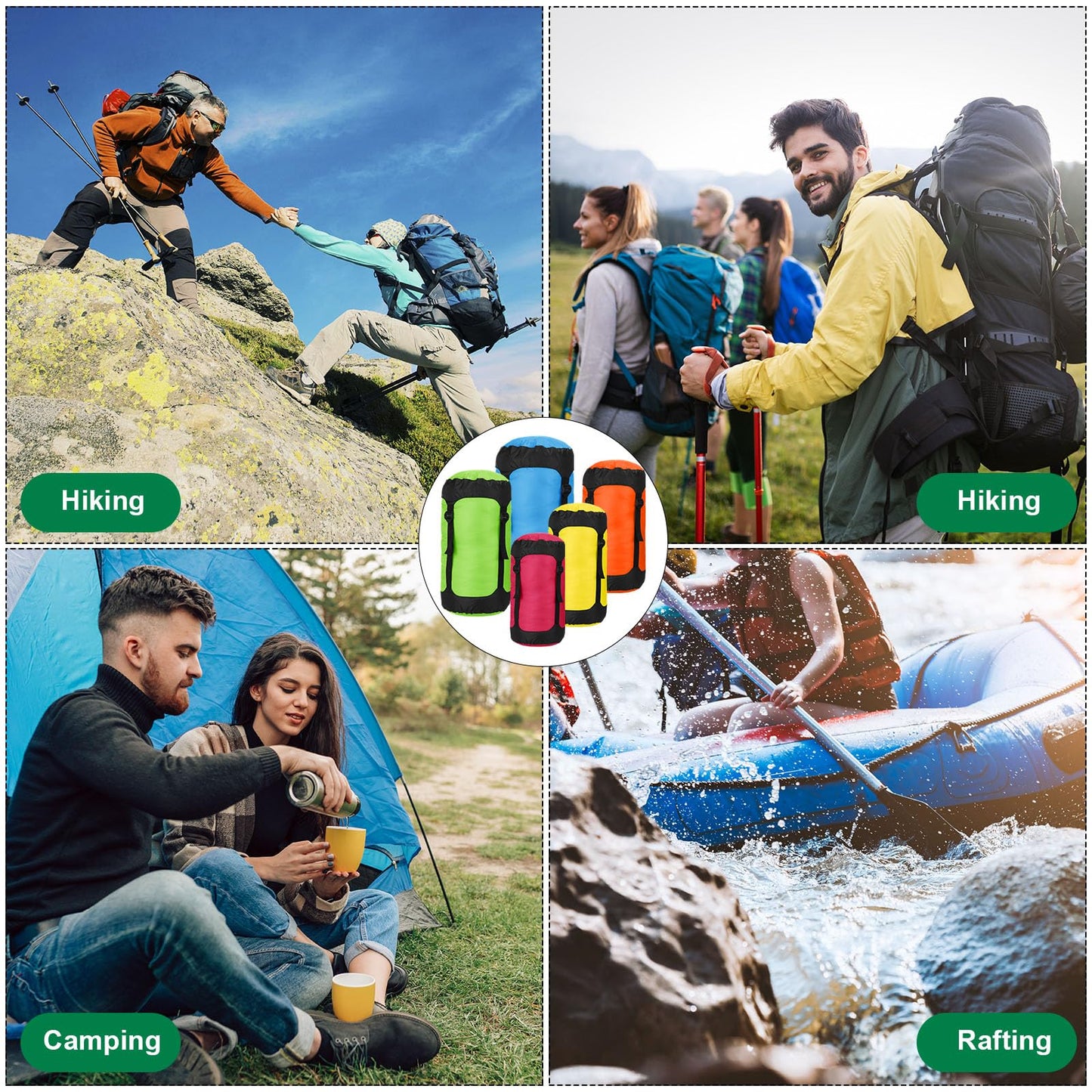 GliCraft 5 Pcs 5L/10L/15L/20L/35L Camping Sleeping Bag Compression Sacks for Backpacking Water Resistant Sleeping Bag Stuff Sack Space Saving Storage Sack for Hiking Gear(Bright Colors)