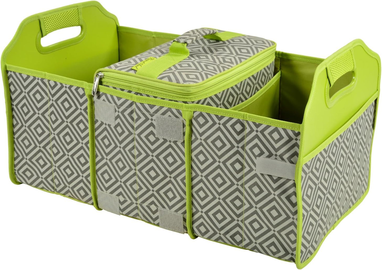 Picnic at Ascot Original Folding Trunk Organizer With Cooler, Red Chevron