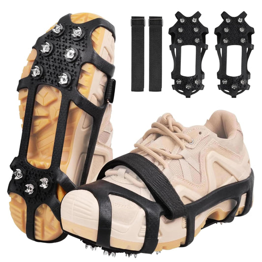 Ice Cleats Crampons for Shoes and Boots Non Slip Ice Grippers 9 Studs Snow Traction Cleat Crampons for Hiking Boots Women Men Winter Walking Hiking Ice Fishing Gear