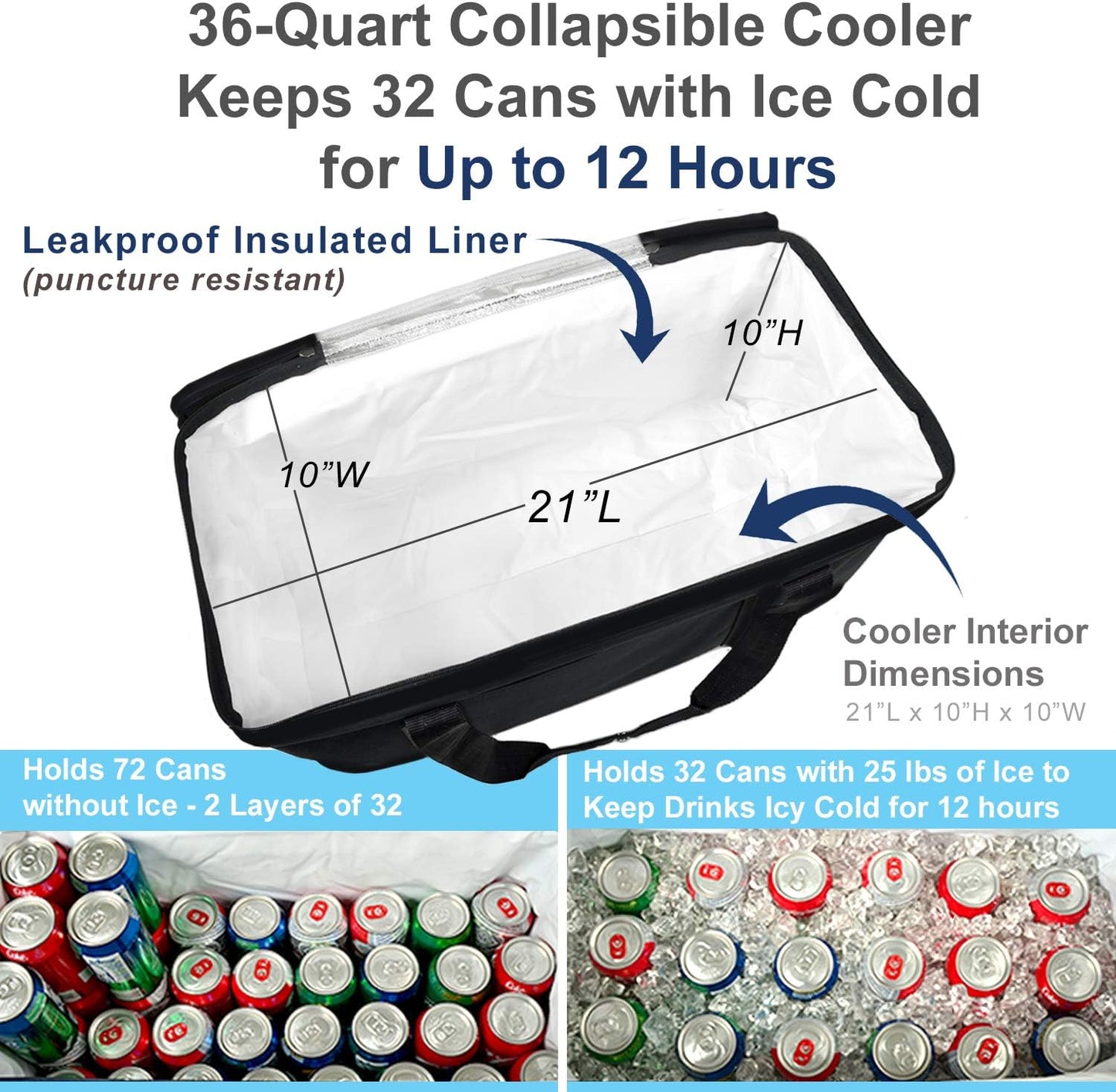 Picnic at Ascot 64 Can Capacity Heavy Duty Collapsible Leakproof Cooler- Designed & Quality Approved in The USA