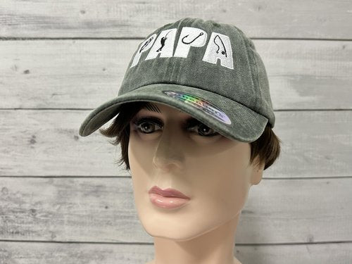 Shenbors Papa Fishing Hat for Men, Gifts for Daddy Grandpa, Army Green Embroidered Dad Hat Baseball Cap, Adjustable Snapback Hat
