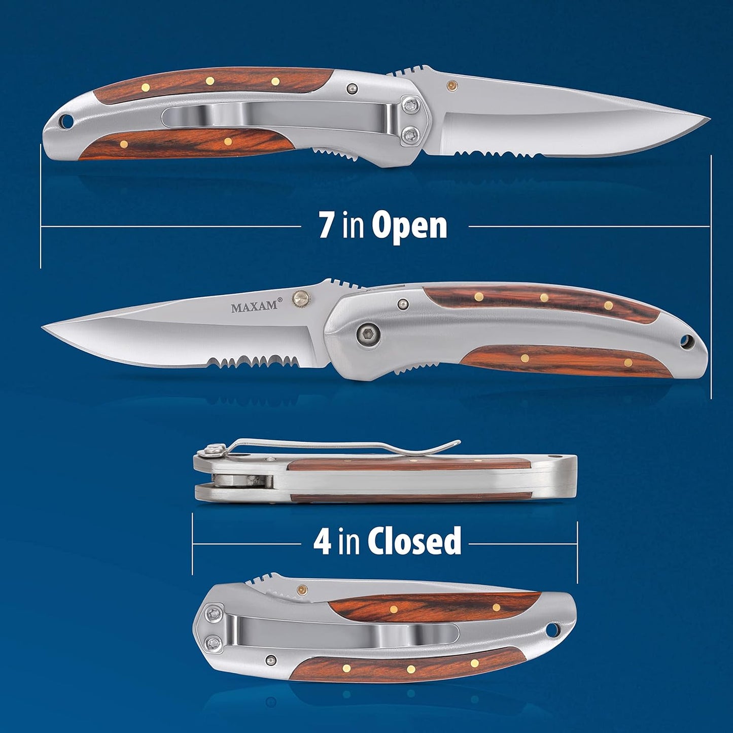 Maxam 4 Inch Liner Lock Knife: Helf Serrated Pocket Knife for EDC, Tactical, Survival, Camping, Fishing, and Hiking