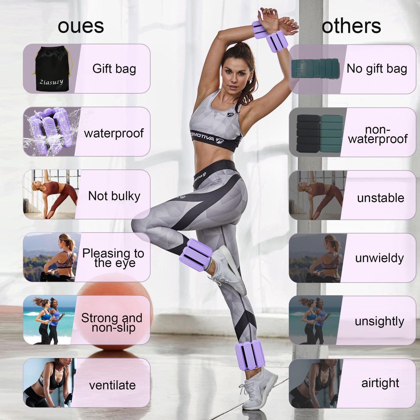 Adjustable Ankle and Wrist Weights for Women, 1 Lb Each, Set of 2, for Walking, Yoga, Dance, Gym (purple)