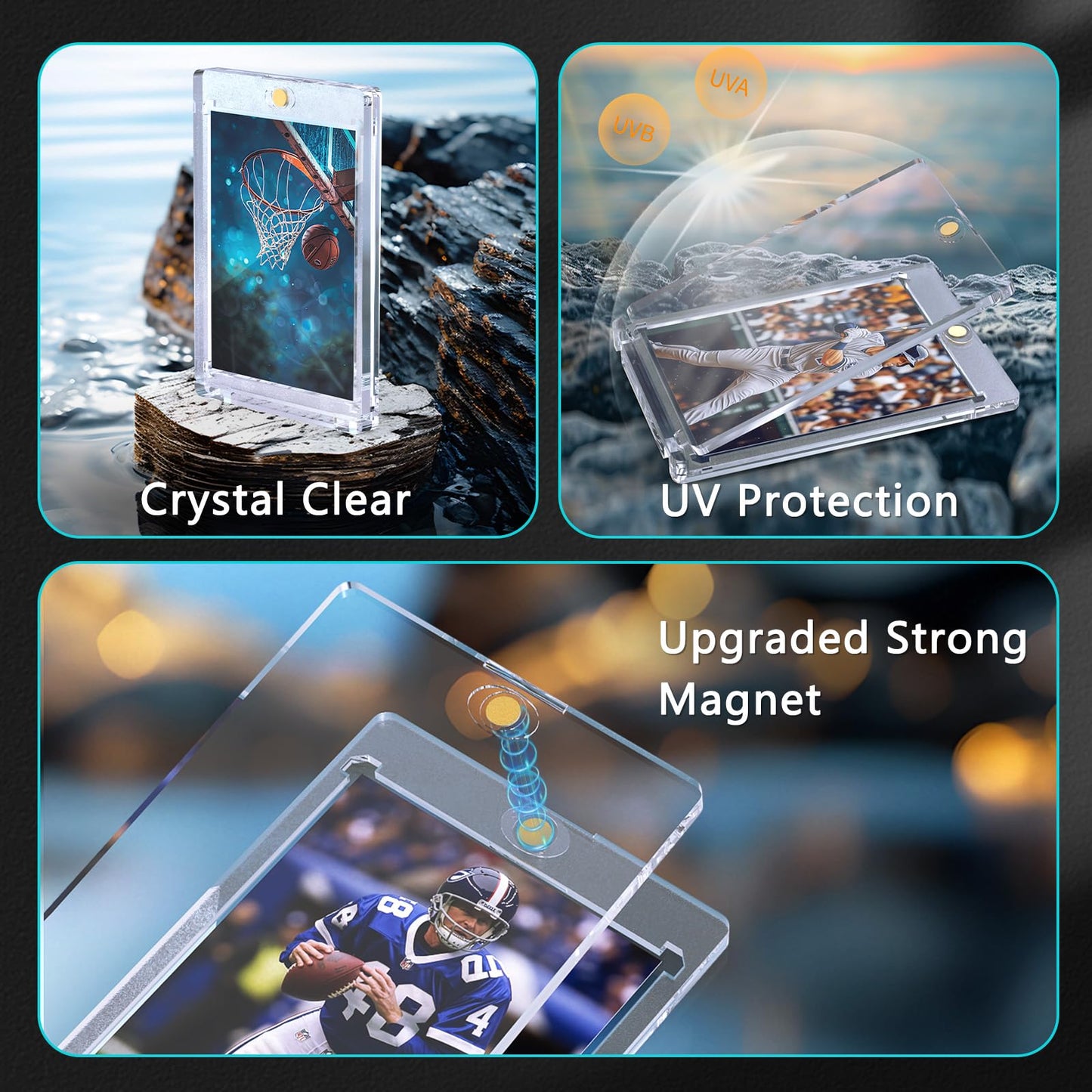 35pt Magnetic Card Holder for Trading Cards 25ct One Card Holder Touch Baseball Card Protectors Hard Plastic Magnetic Card Case Sports Display Football Magnetic Top Loads for Cards Sleeves