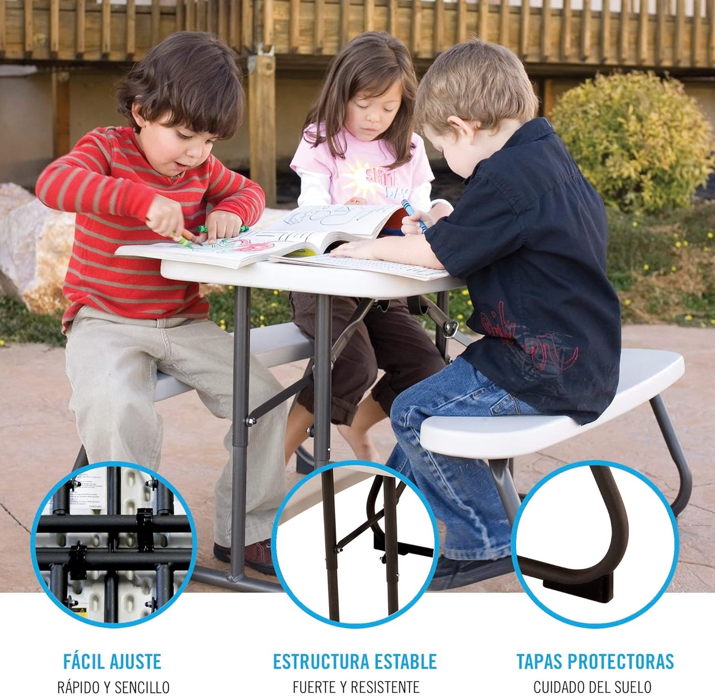 Lifetime 80373 Portable Folding Camping RV Picnic Table and Bench Set, Almond