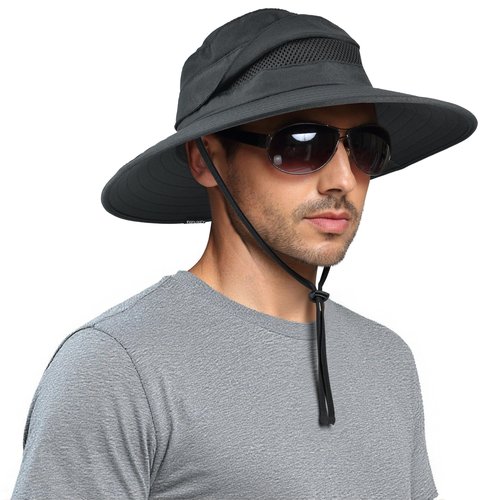 EINSKEY Waterproof Sun Hat for Men Women, UPF 50+ UV Protection Wide Brim Packable Hat for Fishing Hiking Garden Safari Beach Black