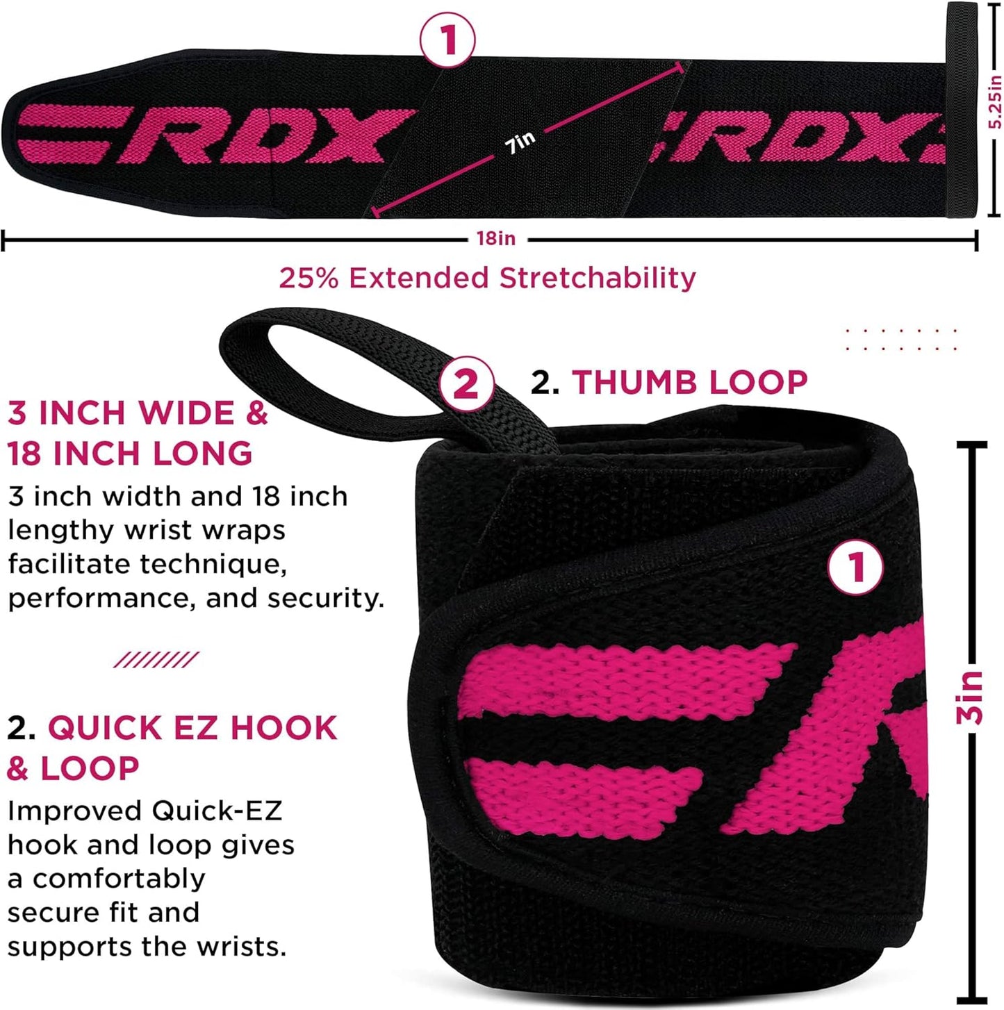 RDX Wrist Wraps for Weightlifting (Pair), IPL USPA Approved, Elasticated 18” Cotton Straps Support with Thumb Loop, Gym Wrap for Weight Lifting Powerlifting Competition Strength Training Bodybuilding