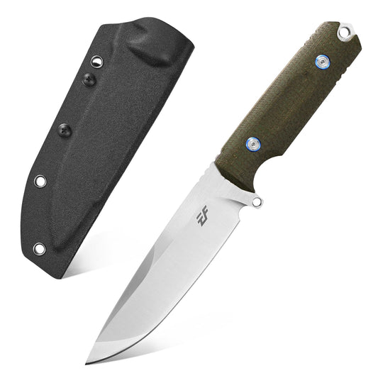 Eafengrow EF131 Fixed Blade Knife,DC53 Steel Blade,Micarta Handle Full Tang Fixed Knifes for Outdoor Camping Hunting Bushcraft EDC Tool（Green
