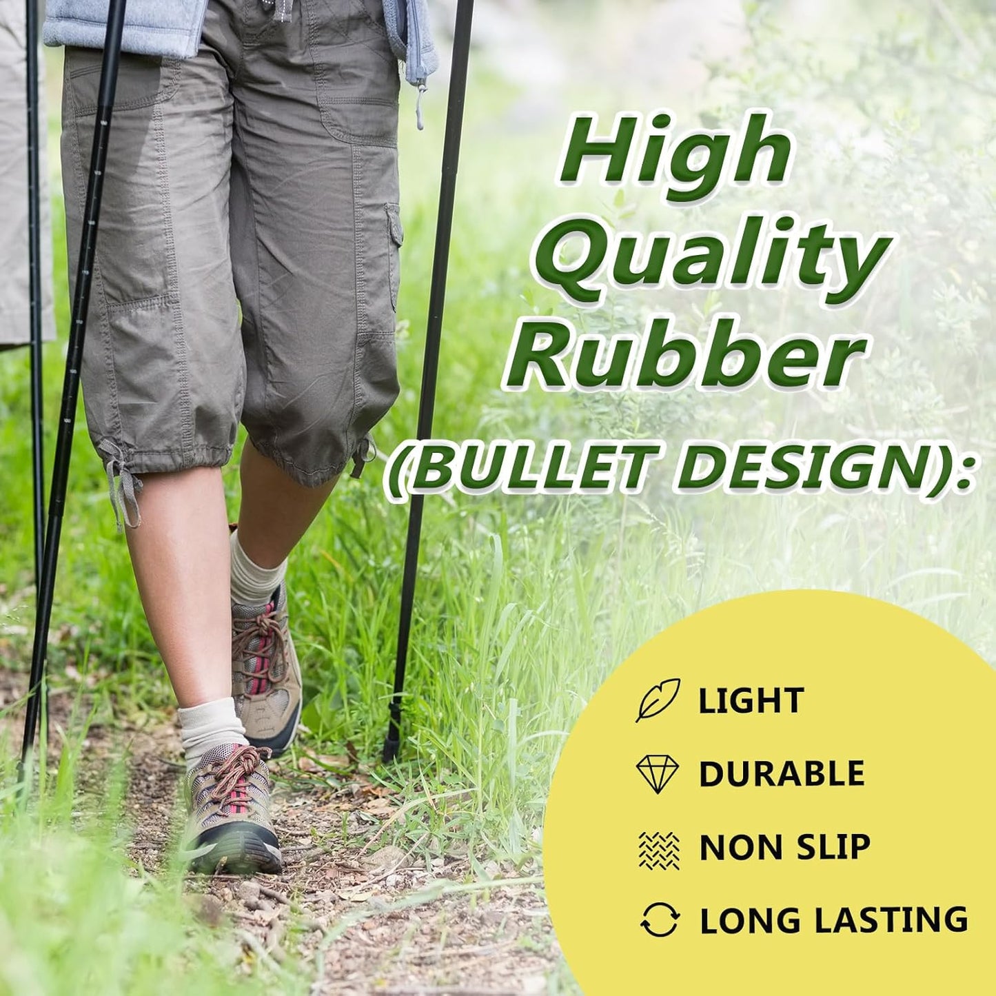 Jakuva Black Rubber Diamonds Trekking Pole Replacement Tip Protectors - Fits Most Standard Hiking Poles - Shock Absorbing, Adds Grip and Stability