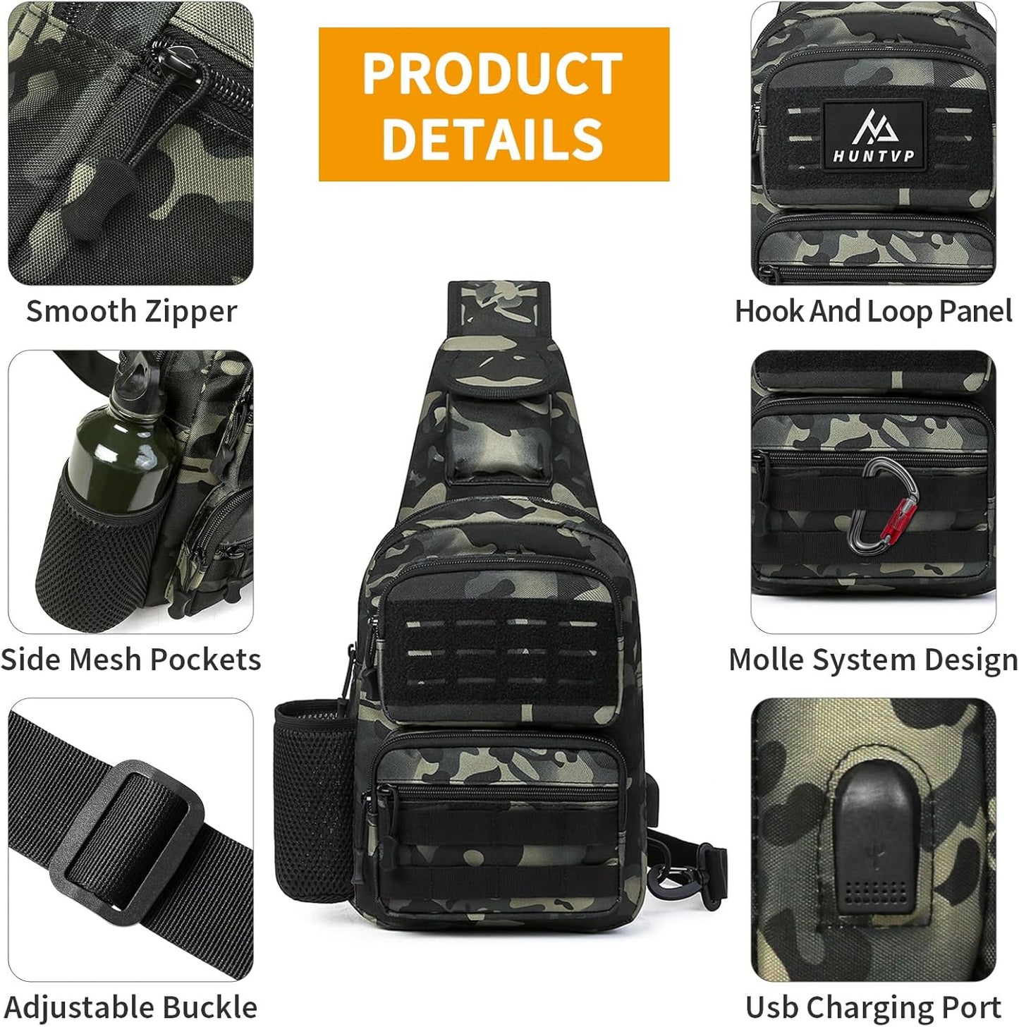 HUNTVP Small Tactical Sling Chest Pack Bag Molle Daypack Backpack Military Crossbody，Type1- ACU Camouflage