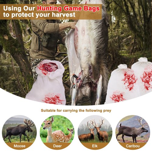 CIPOOH 5Pack Reusable Big Game Bags - Heavy Duty Quarter & Rolled Meat Bags, Durable for Elk, Caribou, Deer, Moose (48 Inch x4 & 28 Inch x1)