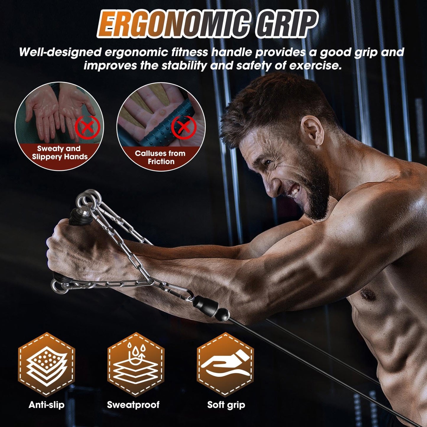 Anobeyi LAT Pulldown & Tricep Rope Cable Attachments, Ergonomic Gym Machine Handles for Home and Commercial Equipment - Heavy Duty Workout Grips with Rope Accessories (Single Handle-1pc)