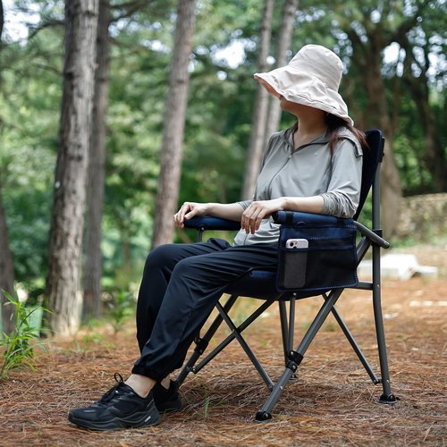 Byliable Camping Folding Chair, Heavy Duty Steel Frame Support 400 LBS with Side Pocket and Cup Holder, Portable for Camping, Fishing, Picnic, Blue