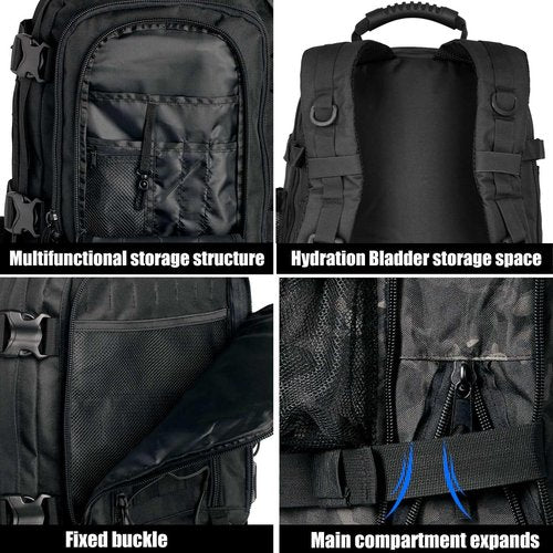Miramrax Tactical Backpack Military Hiking Daypack - Molle Backpack for Men 3 Day Assault Pack Bug Out Bag for Camping Travel Army Hunting Gym Rucksack Survival (Black)