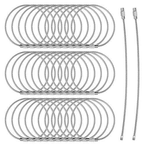 Qianyu 35 Pcs Silver Stainless Steel Wire Keychains Cable Keyrings Loop Rings Holders 5.9 inch Heavy Duty Luggage Tags Loops Tag Keepers for Hanging Luggage Tags Keys ID Tag 1.5mm Twist Barrel