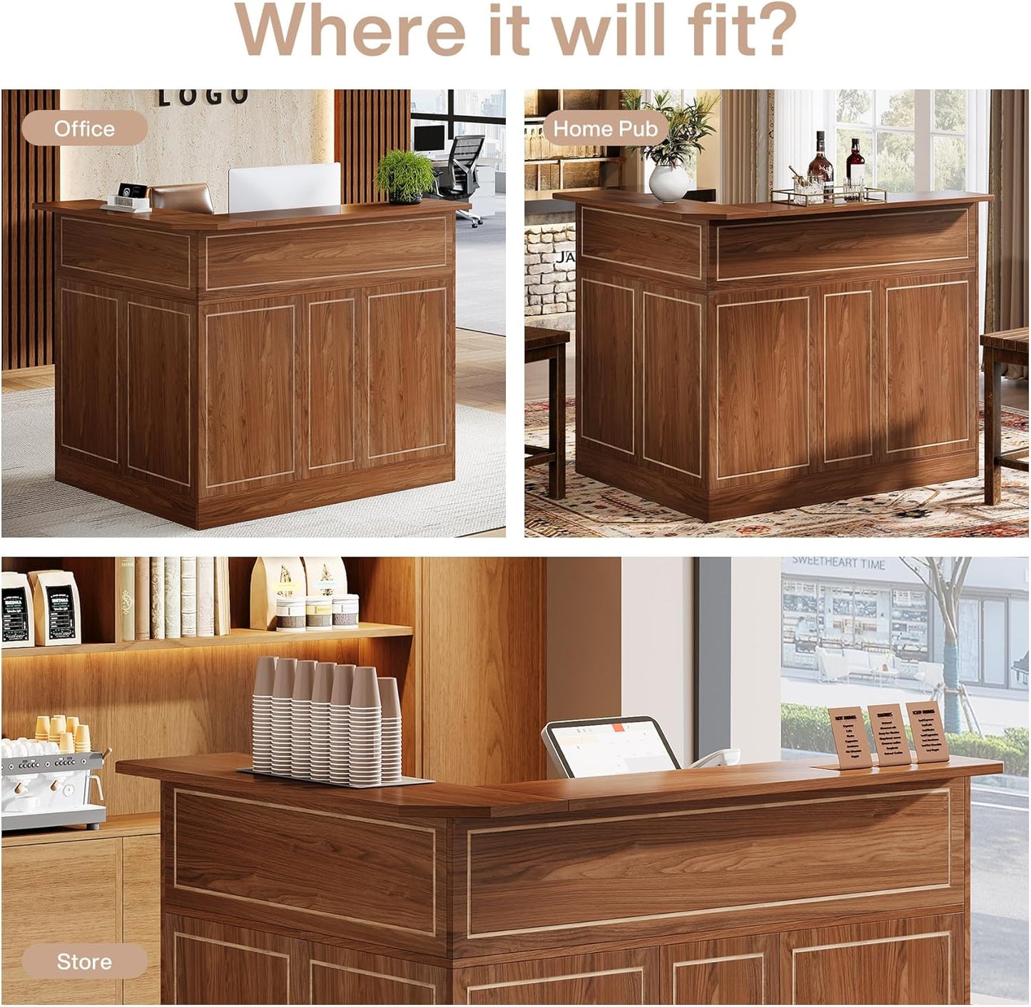 Tribesigns Reception Desk with Storage Shelves, L-Shaped Modern Front Desk, Reception Counter Table for Small Office, Salon, Checkout Office, Black