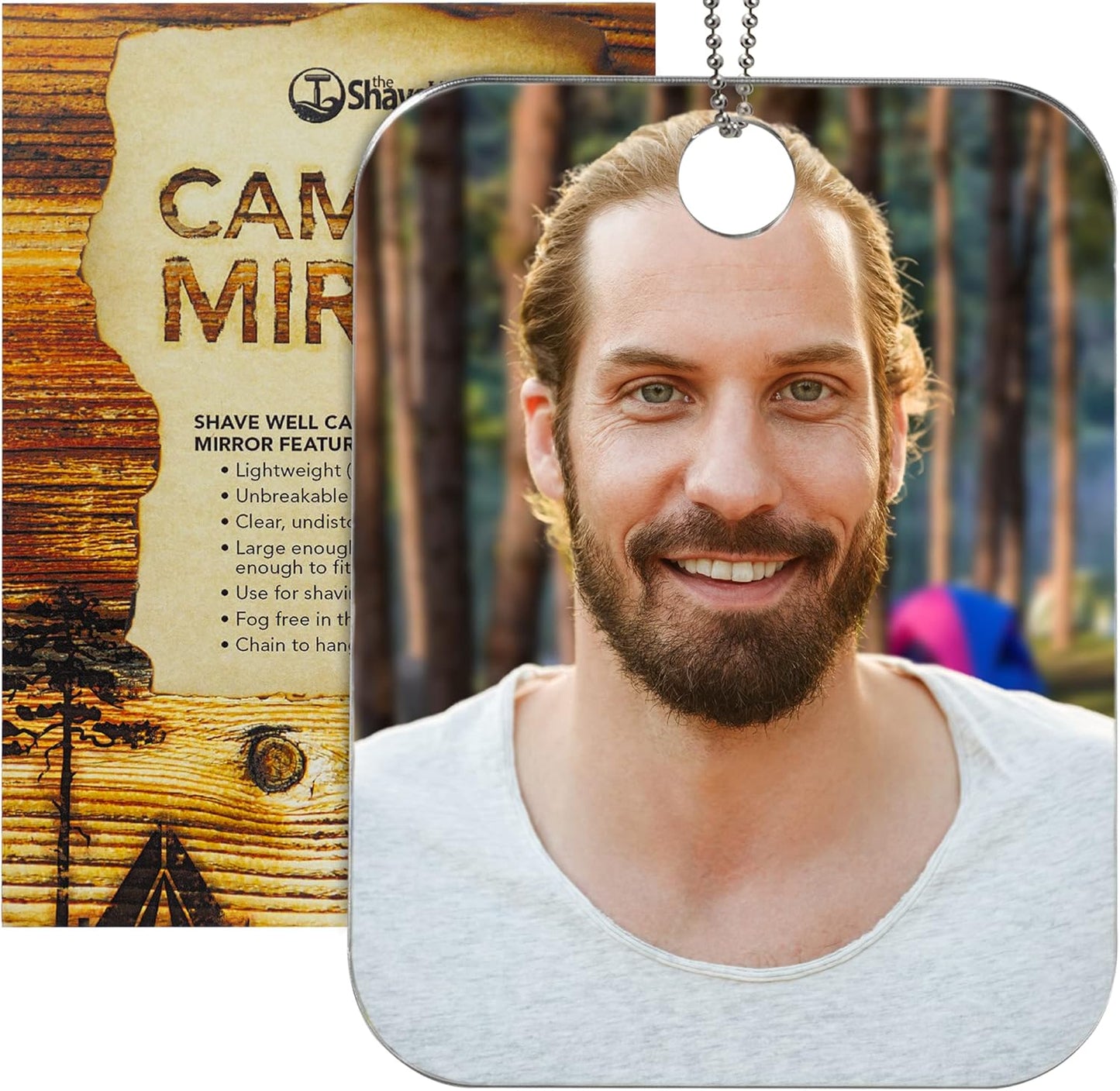 Shave Well Camping Anti-Fog Shaving Mirror | Fogless Hanging Mirror with Chain for Tent, Shower, Signaling, Hiking, and Backpacking | Virtually Unbreakable and Lightweight