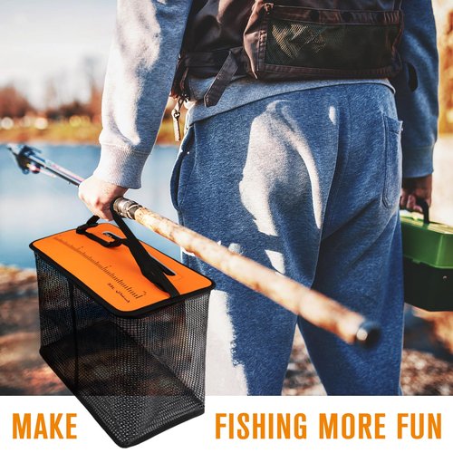 Dovesun Floating Fishing Basket, Collapsible Fish Basket Portable Fishing Net Quick-Drying Rubber Coated Fishing Bait Storage Cage 10 Gallons