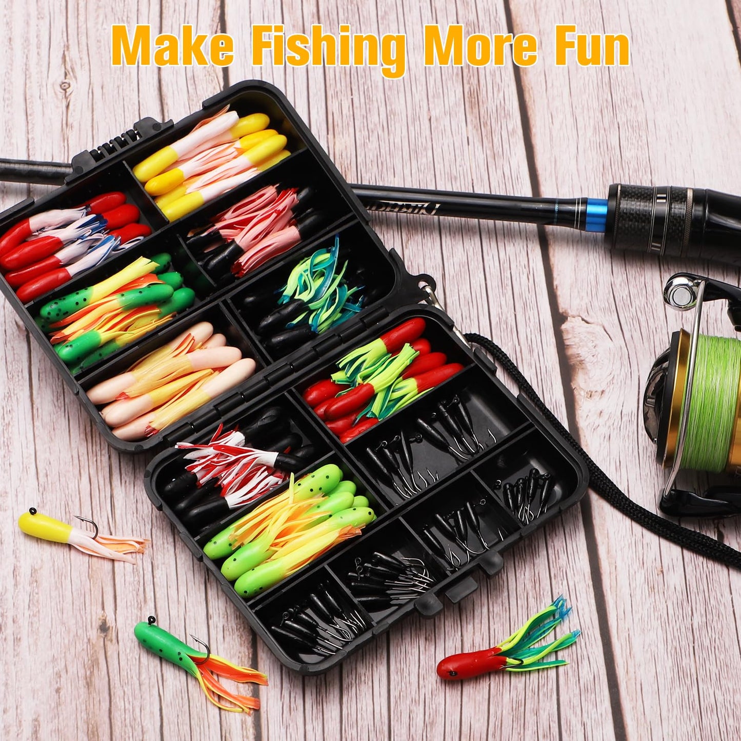 Dovesun 120pcs Tube Baits with Jig Heads Kit, Soft Plastic Tube Baits 90Pcs 1/32oz 1/25oz 1/16oz 30Pcs Tube Jigs Crappie Lures Kit for Walleye Trout Bass Crappie