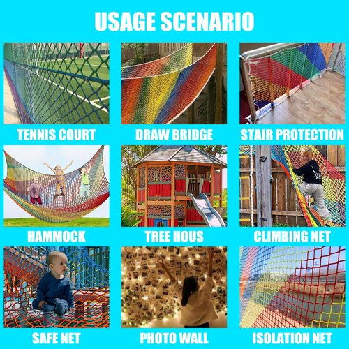 Bunifa Climbing Cargo Net for Kids Outdoor Balcony Safety Net Rope Netting Playground Climbing Net Stairway Railing Safety Net for Children Pets Toys Knotless Polyester Sports Netting