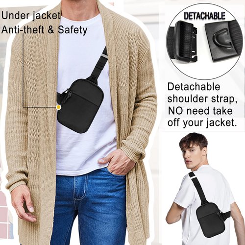 Mini Sling Bag Men Women Small Crossbody Bag Waterproof Phone Chest Bag Fanny Packs Personal Pocket Bag Hiking Backpack (Black-Small(W*D*H=17 * 3 * 22cm))