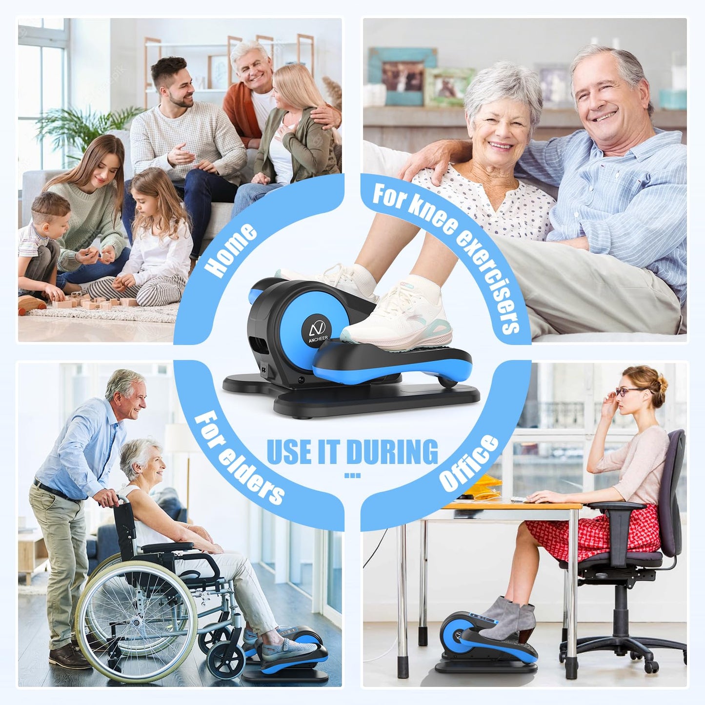 ANCHEER Under Desk Elliptical, Electric Leg Exerciser While Sitting for Seniors, Fully Assembled Motorized Ellipse Leg Exerciser Seated Elliptical Machine with 12 Adjustable Speeds (Teal)