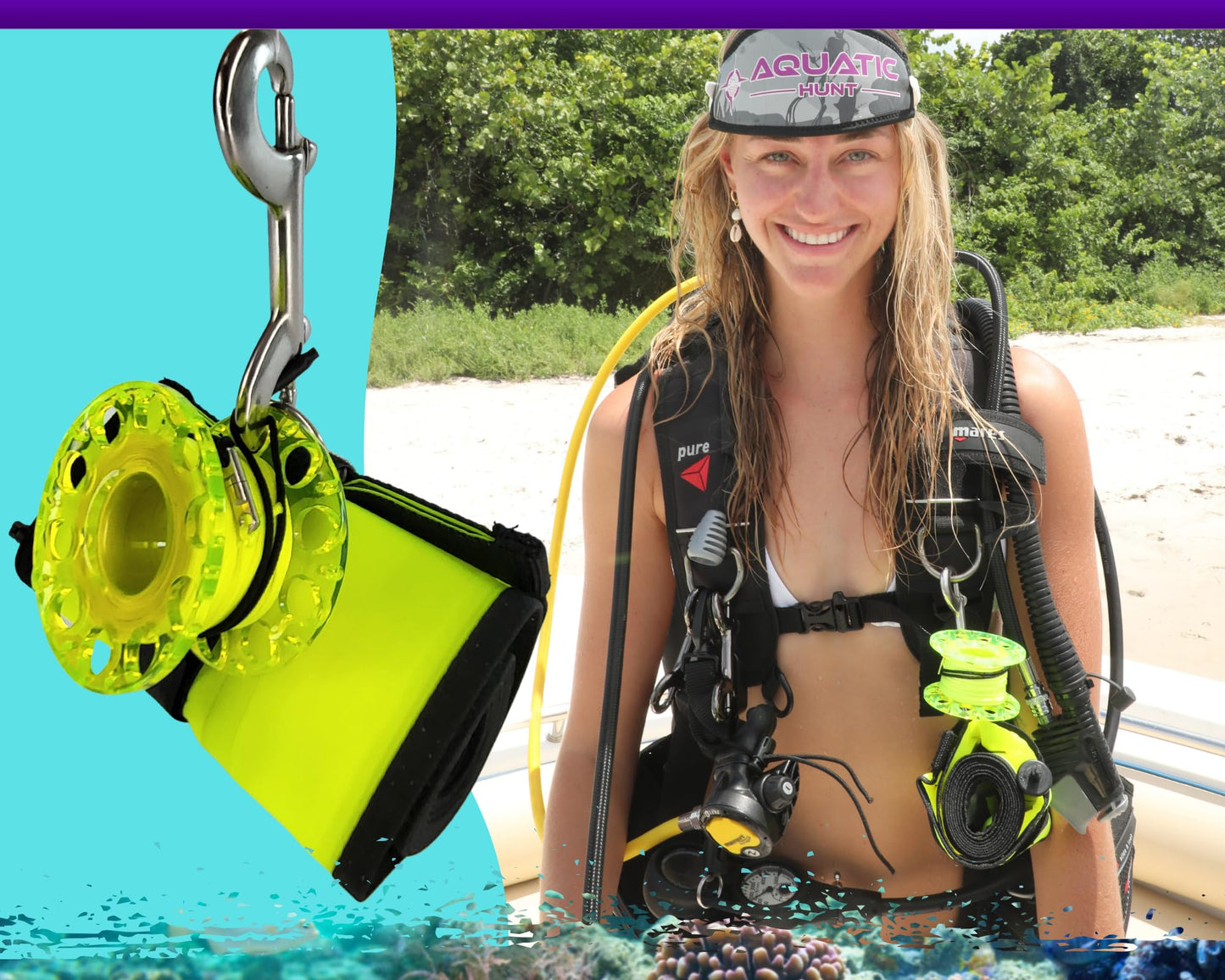 Aquatic Hunt 6ft Safety Sausage/Surface Marker Buoy (SMB) – 6ft x 6in High-Visibility Buoy with Reflective Tape, Easy Empty Dump Valve, 2-Way Fill, 20 lb Lift Capacity (Yellow)